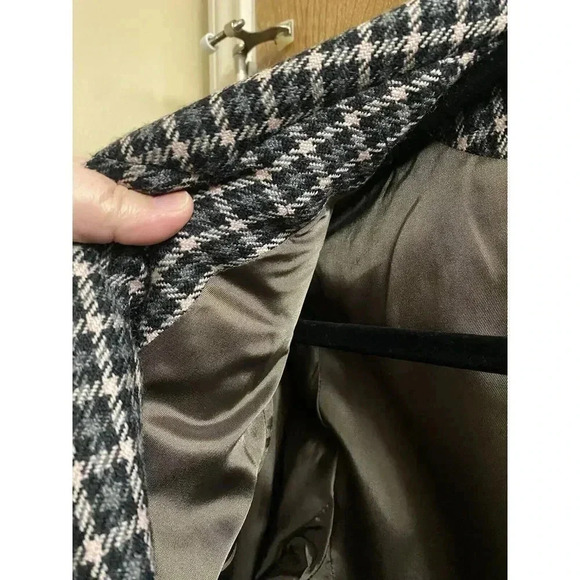 Vintage Rena Rowan For Saville Wool Plaid Houndstooth Blazer Black/Beige Button - Picture 8 of 8